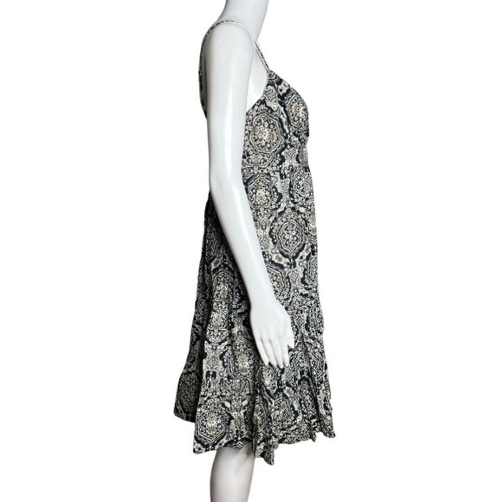 INC International Concepts Dress Womens Medium Navy Blue Paisley Boho Peasant - Picture 2 of 6